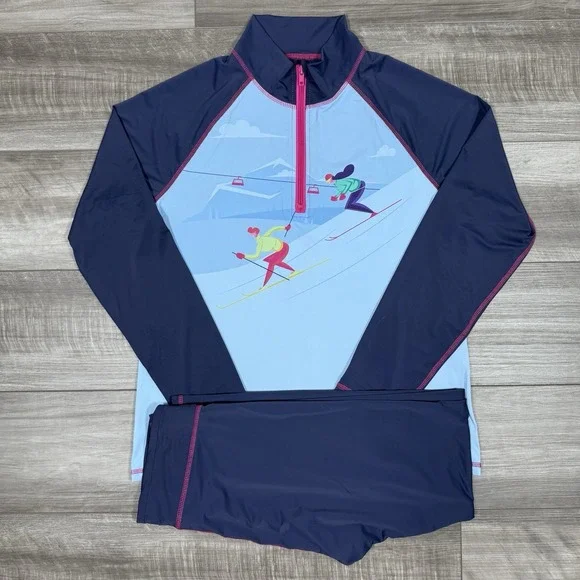 BORN Outdoor 2 PC‎ Base Layer Set Leggings & 1/4 Zip Shirt Ski Womens LARGE NEW - Picture 4 of 9